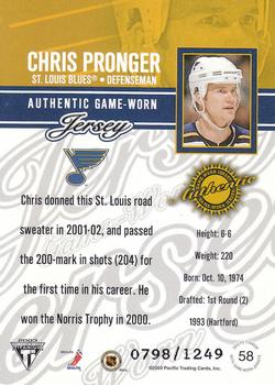 2002-03 Pacific Private Stock Titanium - Jerseys #58 Chris Pronger Back