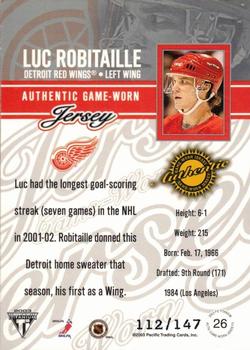 2002-03 Pacific Private Stock Titanium - Jerseys Retail #26 Luc Robitaille Back