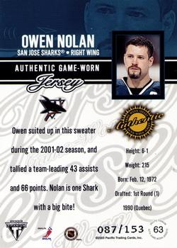 2002-03 Pacific Private Stock Titanium - Jerseys Retail #63 Owen Nolan Back