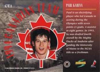 1994-95 Score - Canadian Team #CT1 Paul Kariya Back