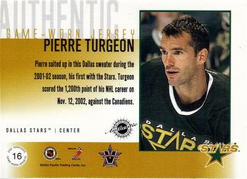 2002-03 Pacific Vanguard - Authentic Game-Worn Jerseys #16 Pierre Turgeon Back