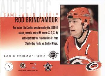 2002-03 Pacific Vanguard - Authentic Game-Worn Jerseys #9 Rod Brind'Amour Back
