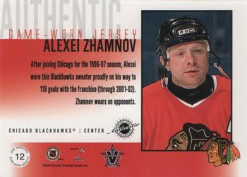 2002-03 Pacific Vanguard - Authentic Game-Worn Jerseys #12 Alexei Zhamnov Back