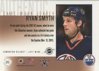 2002-03 Pacific Vanguard - Authentic Game-Worn Jerseys #20 Ryan Smyth Back