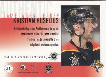 2002-03 Pacific Vanguard - Authentic Game-Worn Jerseys #21 Kristian Huselius Back