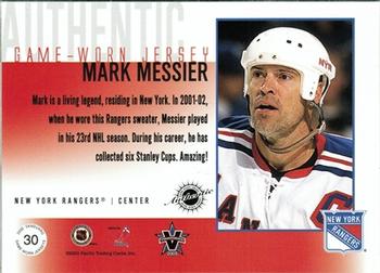 2002-03 Pacific Vanguard - Authentic Game-Worn Jerseys #30 Mark Messier Back