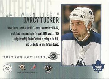 2002-03 Pacific Vanguard - Authentic Game-Worn Jerseys #45 Darcy Tucker Back