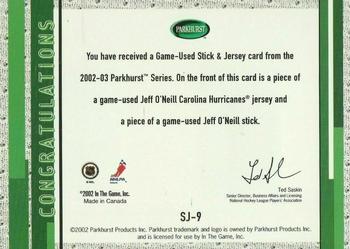 2002-03 Parkhurst - Game-Used Stick + Jersey #SJ-9 Jeff O'Neill Back