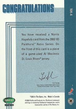 2002-03 Parkhurst Retro - Norris Hopefuls #NH-4 Al MacInnis Back
