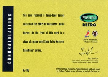 2002-03 Parkhurst Retro - Game-Used Jersey #RJ-35 Saku Koivu Back