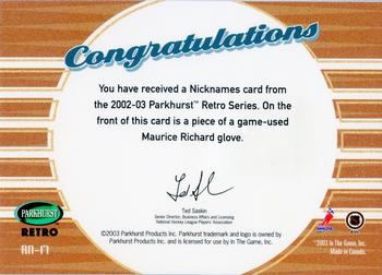 2002-03 Parkhurst Retro - Retro Nicknames #RN-17 Maurice Richard Back