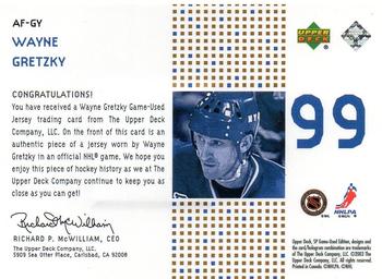 2002-03 SP Game Used - Authentic Fabrics Gold #AF-GY Wayne Gretzky Back