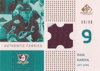 2002-03 SP Game Used - Authentic Fabrics Gold #AF-PK Paul Kariya Front