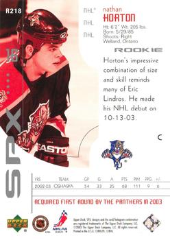 2002-03 Upper Deck Rookie Update - Rookie Stars Exchange #R218 Nathan Horton Back