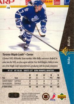 1994-95 SP #118 Mike Ridley Back