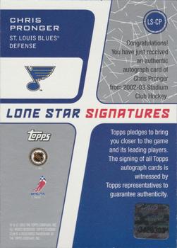 2002-03 Stadium Club - Lone Star Signatures Blue #LS-CP Chris Pronger Back