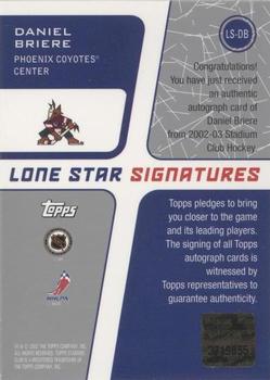 2002-03 Stadium Club - Lone Star Signatures Blue #LS-DB Daniel Briere Back