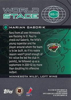 2002-03 Stadium Club - World Stage #WS-13 Marian Gaborik Back