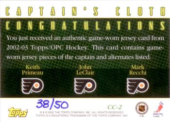 2002-03 Topps - Captain's Cloth #CC-2 Keith Primeau / John LeClair / Mark Recchi Back