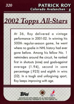 2002-03 Topps - Factory Set #320 Patrick Roy Back