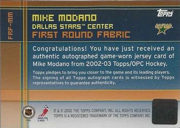 2002-03 Topps - First Round Fabric Autographs #FRF-MM Mike Modano Back