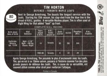 2002-03 Topps Heritage - Reprint Relics #TMLS-TH Tim Horton Back