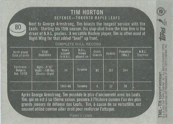2002-03 Topps Heritage - Reprints #TML-TH Tim Horton Back