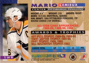 1994-95 Stadium Club - Finest #1 Mario Lemieux Back