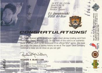 2002-03 Upper Deck - All-Star Performers #AS-EJ Ed Jovanovski Back
