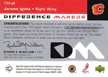 2002-03 Upper Deck - Difference Makers #DM-JI Jarome Iginla Back
