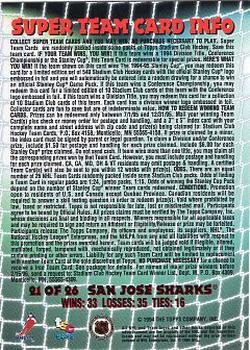 1994-95 Stadium Club - Super Teams #21 San Jose Sharks Back