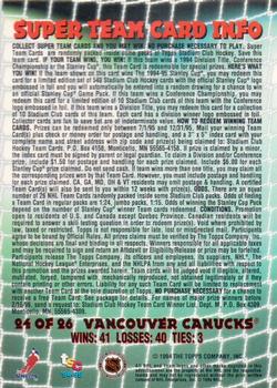 1994-95 Stadium Club - Super Teams #24 Vancouver Canucks Back