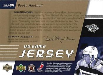 2002-03 Upper Deck - UD Game Jersey Autographs #SGJ-SH Scott Hartnell Back