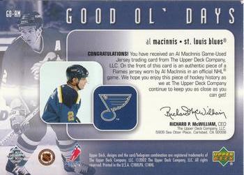 2002-03 Upper Deck - Good Ol' Days #GO-AM Al MacInnis Back