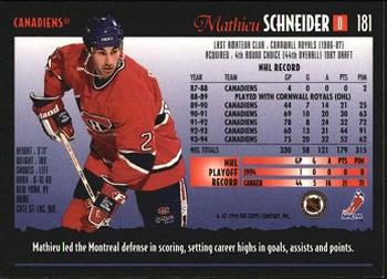 1994-95 Topps Premier #181 Mathieu Schneider Back