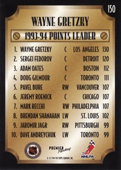 1994-95 Topps Premier #150 Wayne Gretzky Back