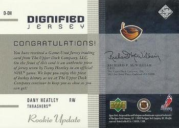 2002-03 Upper Deck Rookie Update - Dignified Jerseys #D-DH Dany Heatley Back