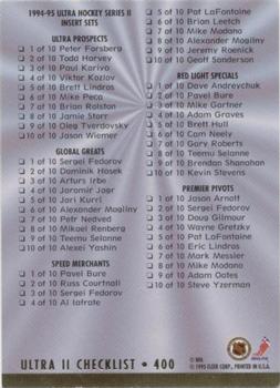 1994-95 Ultra #400 Checklist: 354-400 and Inserts Back