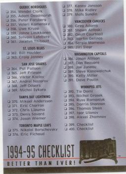 1994-95 Ultra #400 Checklist: 354-400 and Inserts Front