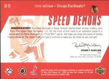 2002-03 Upper Deck - Speed Demons #SD-SS Steve Sullivan Back
