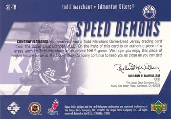 2002-03 Upper Deck - Speed Demons #SD-TM Todd Marchant Back