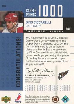 2002-03 Upper Deck Foundations - 1000 Point Club #DC Dino Ciccarelli Back