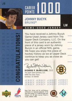 2002-03 Upper Deck Foundations - 1000 Point Club #JB Johnny Bucyk Back