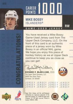 2002-03 Upper Deck Foundations - 1000 Point Club #MB Mike Bossy Back