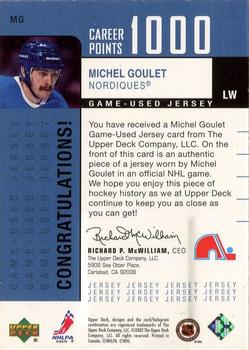 2002-03 Upper Deck Foundations - 1000 Point Club #MG Michel Goulet Back