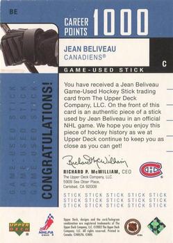 2002-03 Upper Deck Foundations - 1000 Point Club #BE Jean Beliveau Back