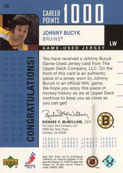 2002-03 Upper Deck Foundations - 1000 Point Club #BU Johnny Bucyk Back