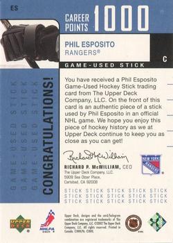 2002-03 Upper Deck Foundations - 1000 Point Club #ES Phil Esposito Back