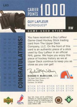 2002-03 Upper Deck Foundations - 1000 Point Club #LA3 Guy Lafleur Back