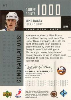 2002-03 Upper Deck Foundations - 1000 Point Club Silver #MB Mike Bossy Back